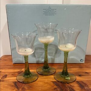 PartyLite Radiant Glow Green Stemmed Trio Candle Holders
